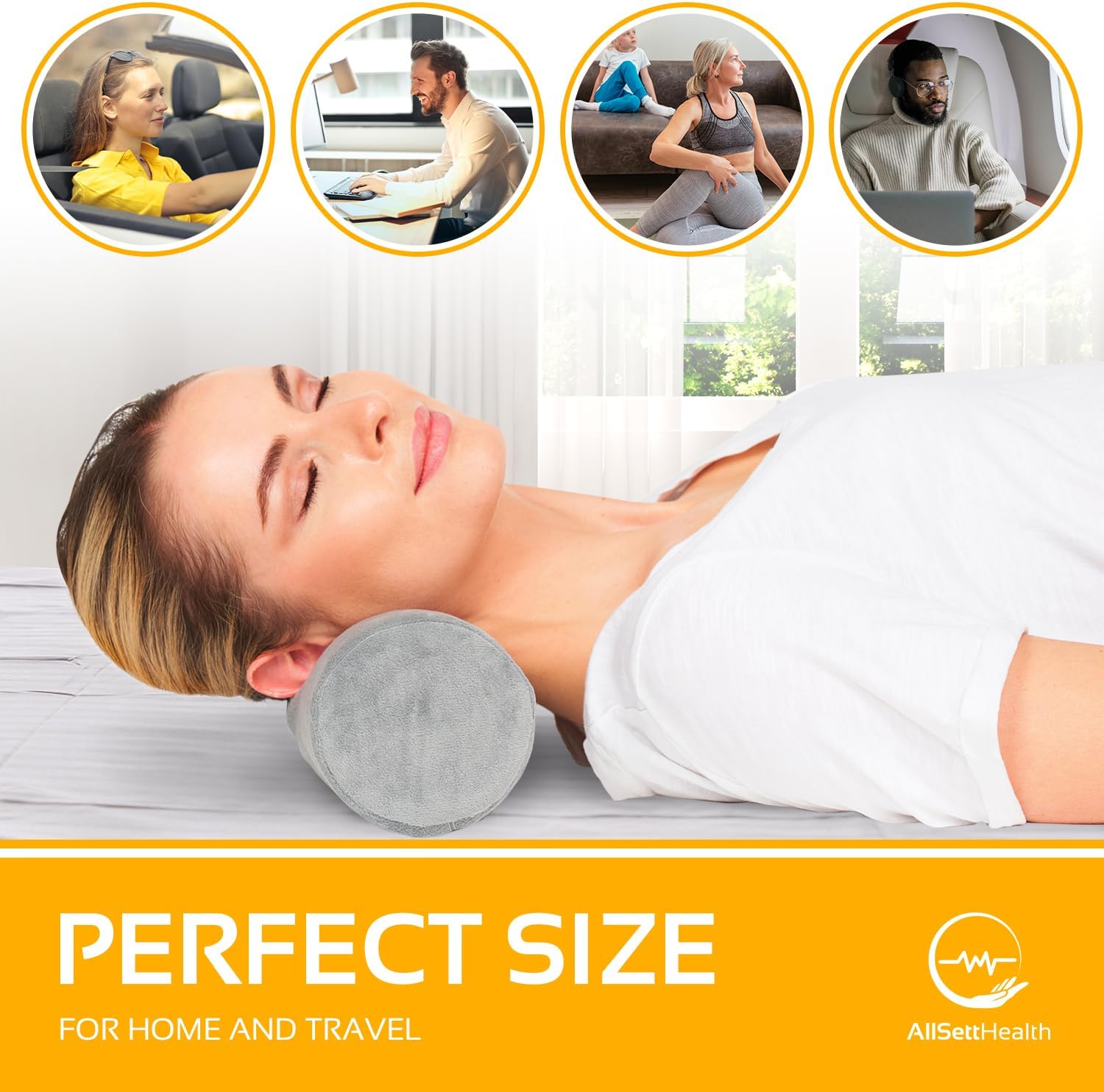 AllSett Health 2 Pack Neck Roll Cervical Pillow for Neck Pain Relief - Memory Foam Neck Pillow for Bed | Round Neck Pillows for Sleeping | Bolster Pillow for Bed, Legs and Back